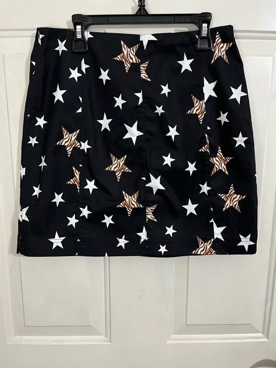 Umgee Black Midi Skirt with White Stars and Brown Zebra Stars - Picture 1 of 6